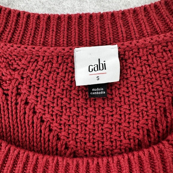 Cabi Sweater Womens Small Mulberry Red Square Neck Pullover Cable Chunky Knit - Picture 7 of 11